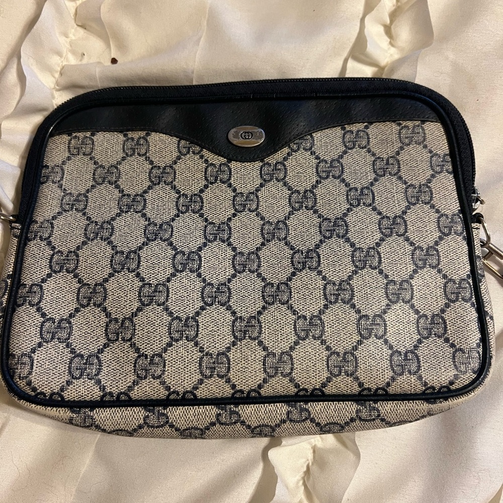 Gucci Beige & Black GG Canvas Crossbody Shoulder Bag